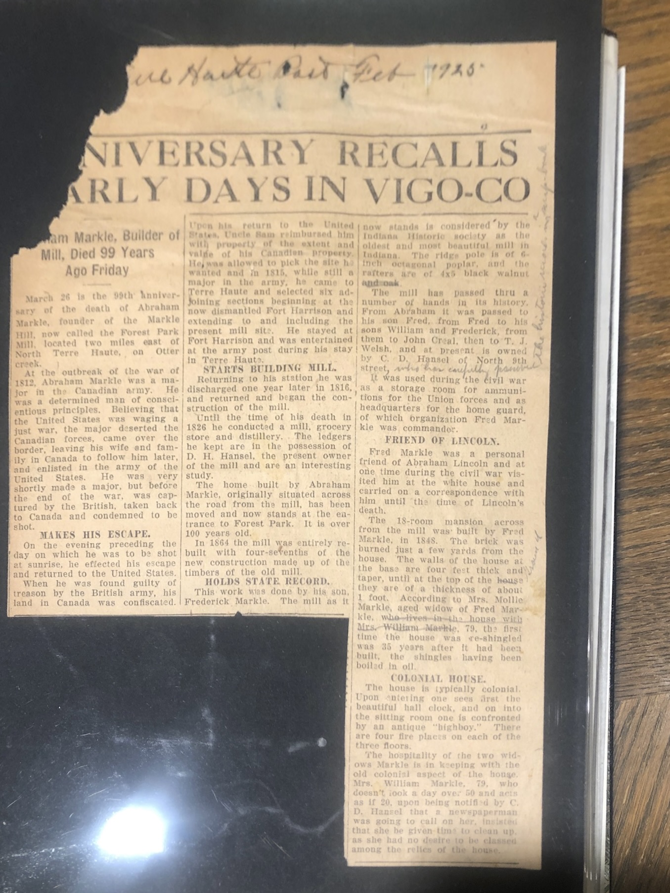 99th Anniversary of Abraham Markle's Death